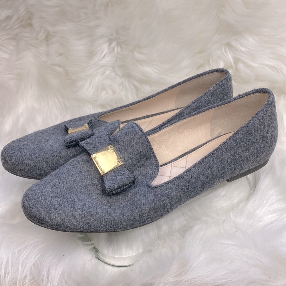 Cole Haan Flats W09060 Gray Wool Fabric Bow Flat Loafers Gold Women's Sz 9.5 B